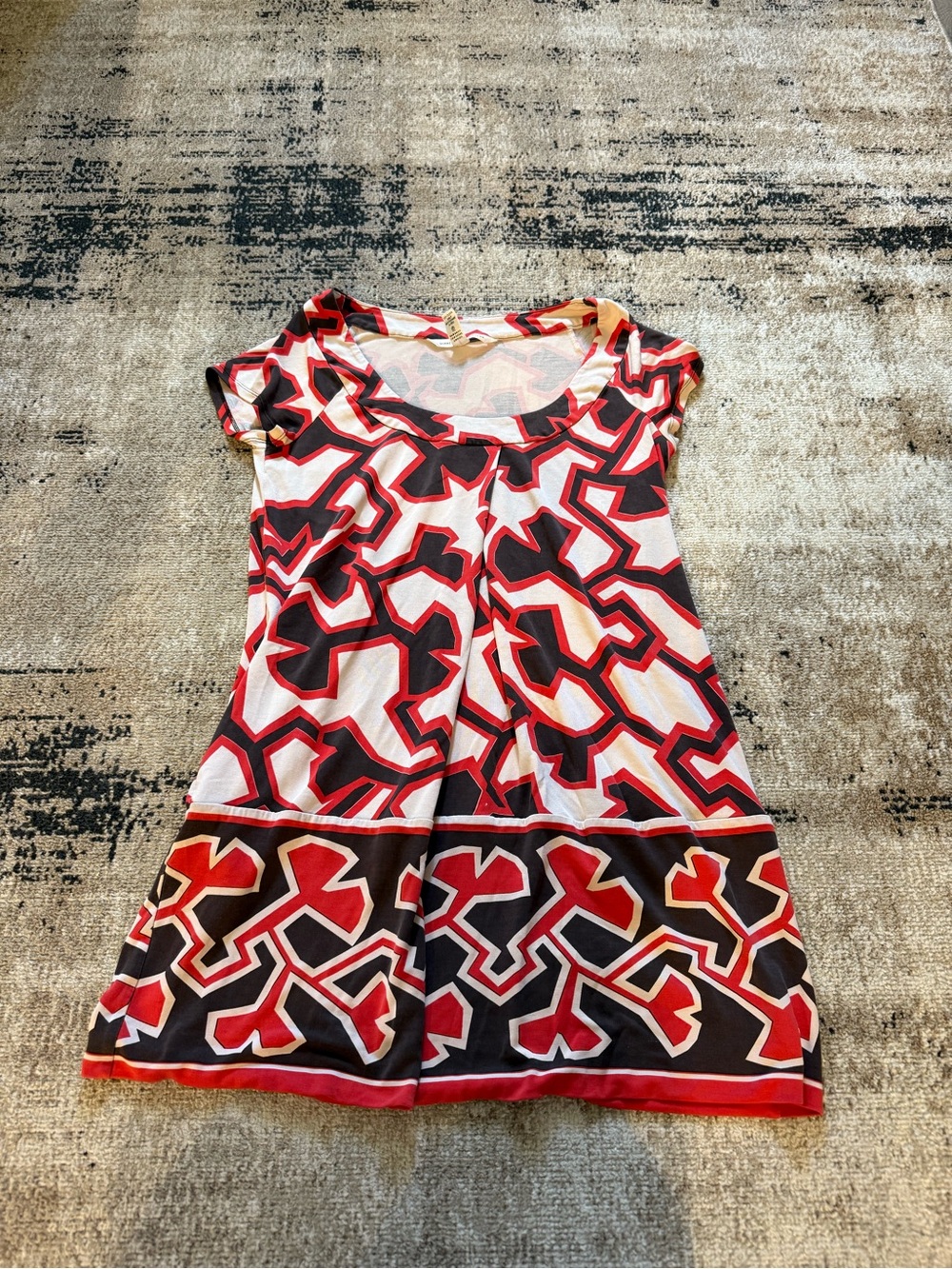 Diane Von Furstenberg Red, Black & White Geometric Dress